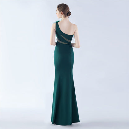 Fur Rhinestone Formal Dress