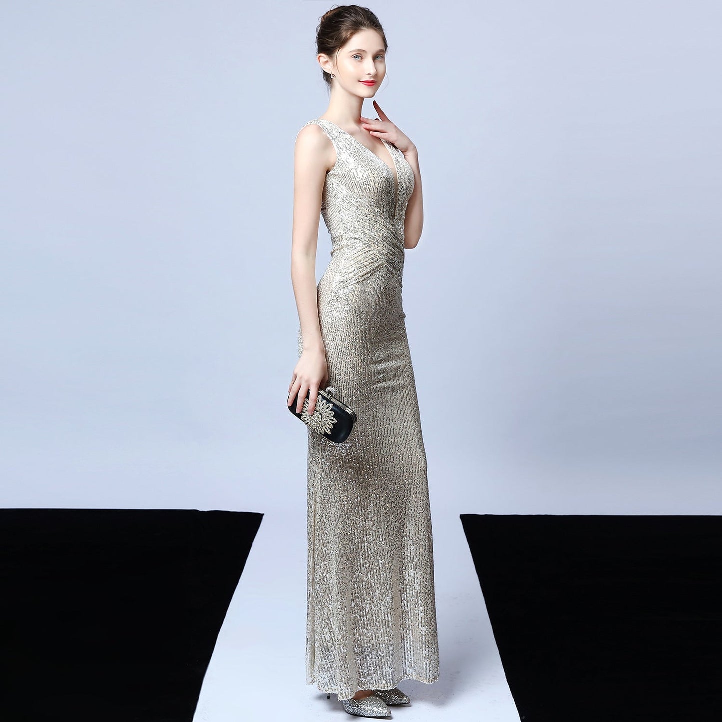 Long Sleeveless Sequin Formal Dress