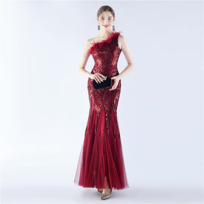 Mesh Sequined Formal Dress