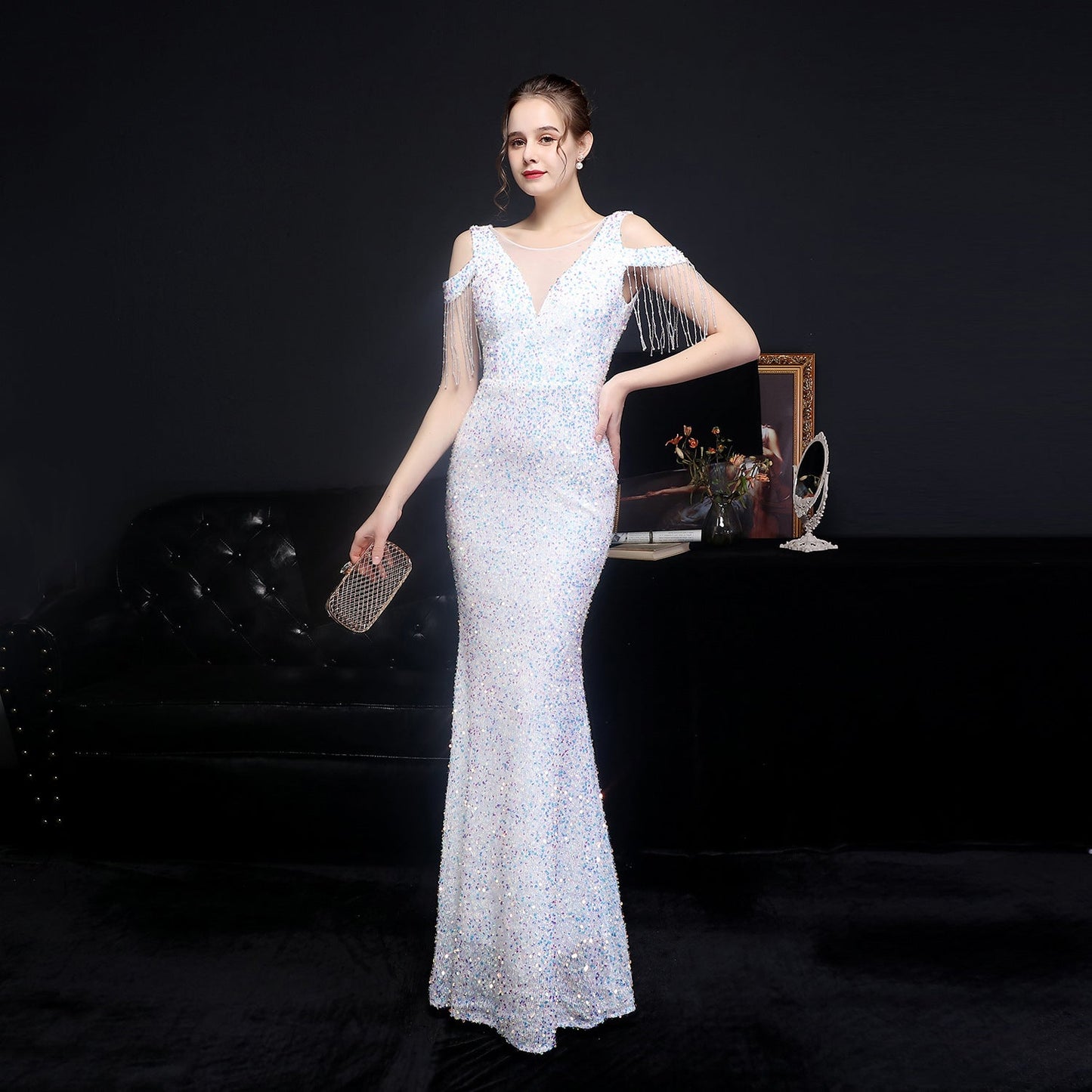 Illusion Beaded Formal Dress