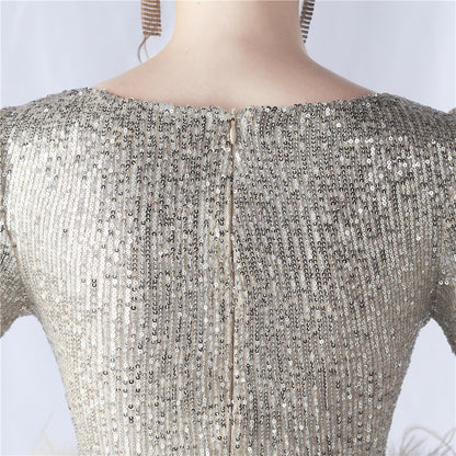 Ostrich Wave Beaded Formal Dress