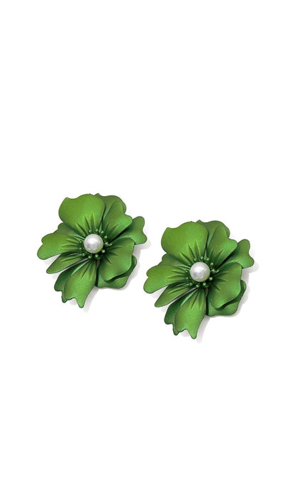 GREEN PETAL ALLOY EARRINGS