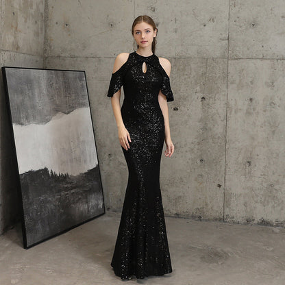 Short Sleeve Sequin Formal Dress