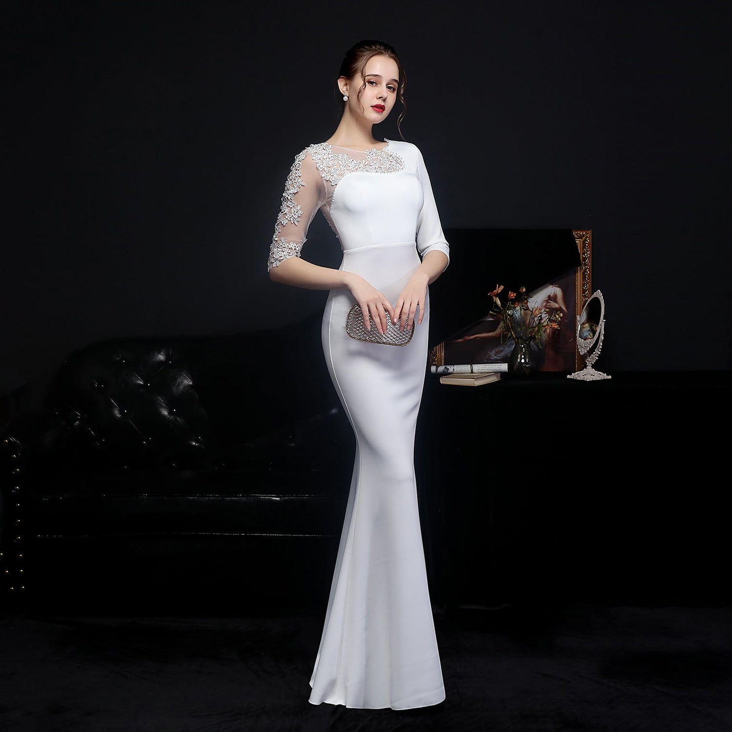 Lace Rhinestone Formal Dress