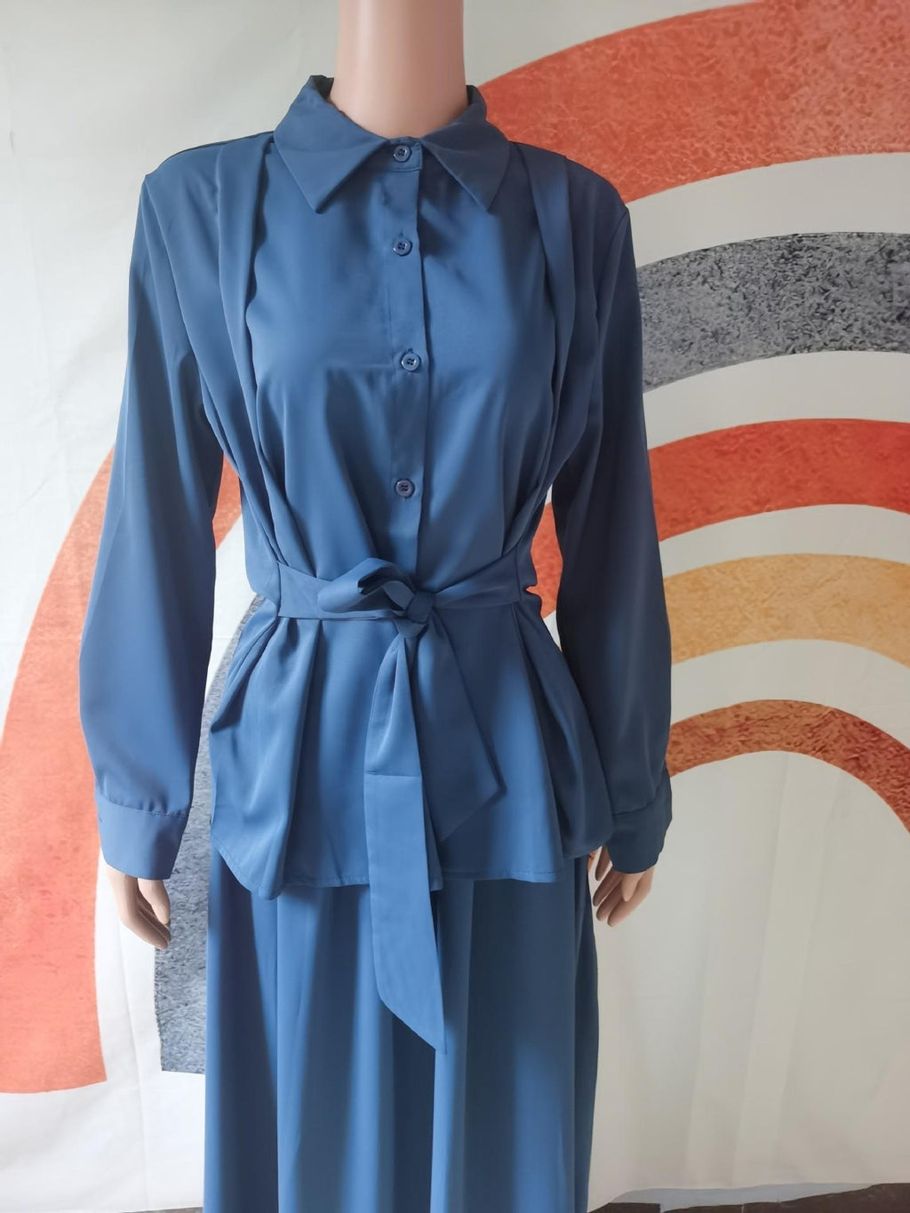 2pcs Set Long Sleeved Lace Up Shirt with Dress