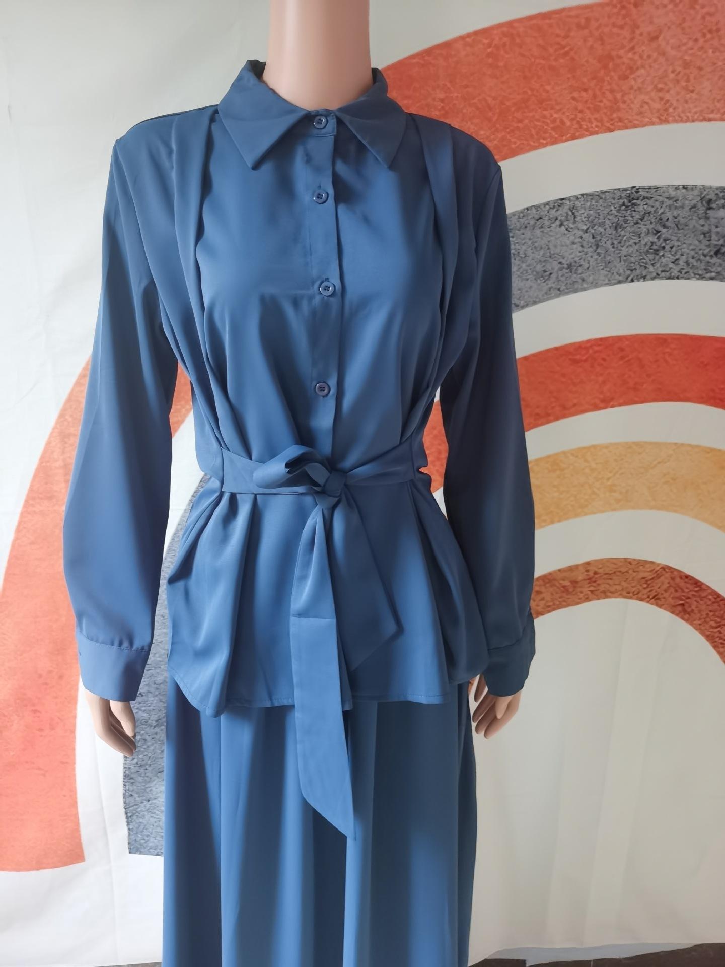 長袖レースアップシャツとドレスの2点セット