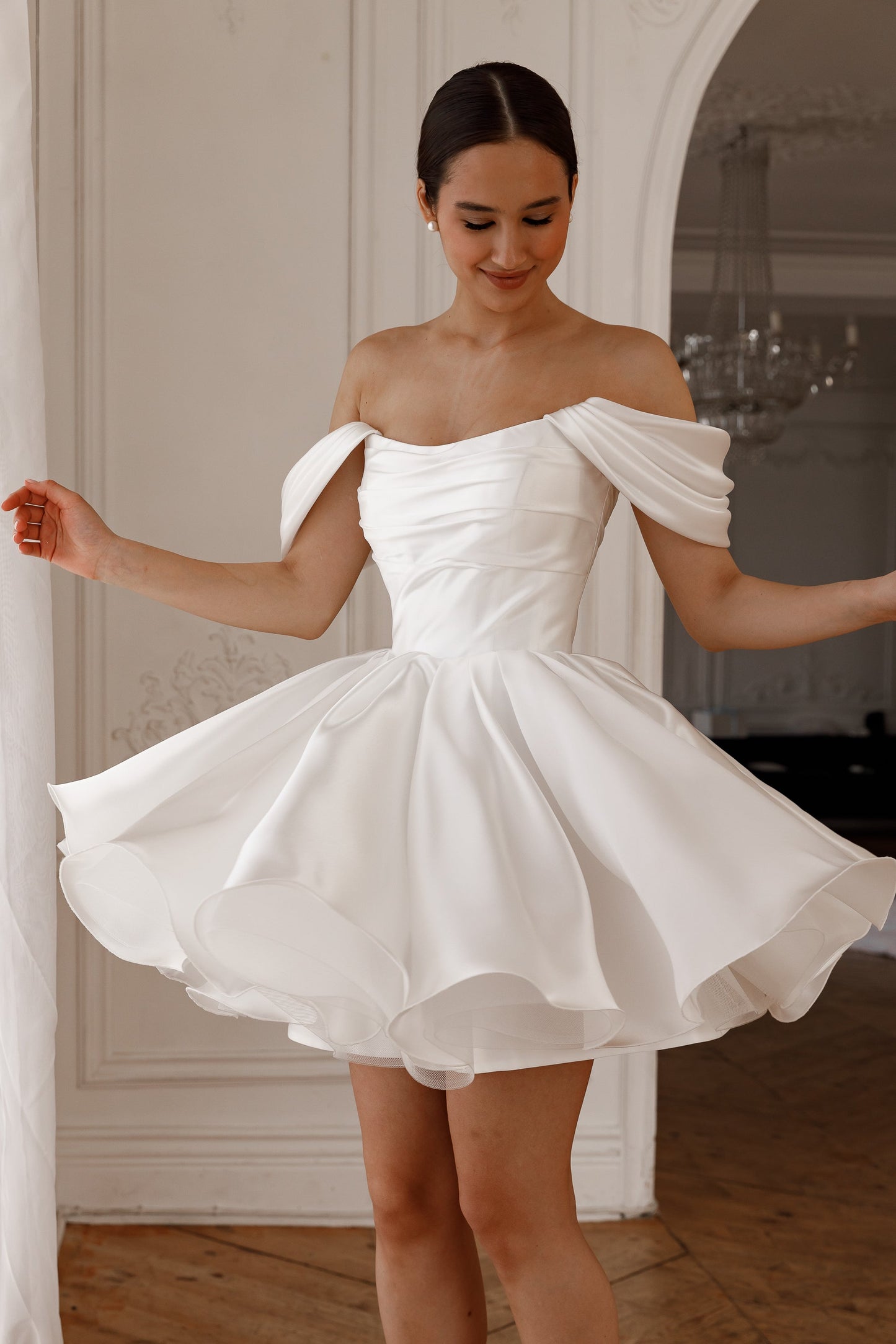 molly Detachable Straps mini Dress in Light Ivory