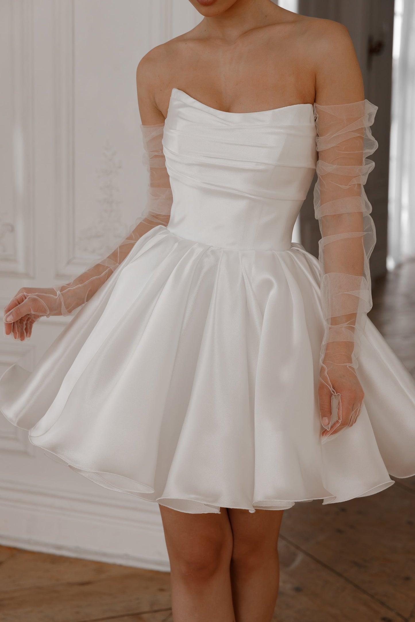 molly Detachable Straps mini Dress in Light Ivory