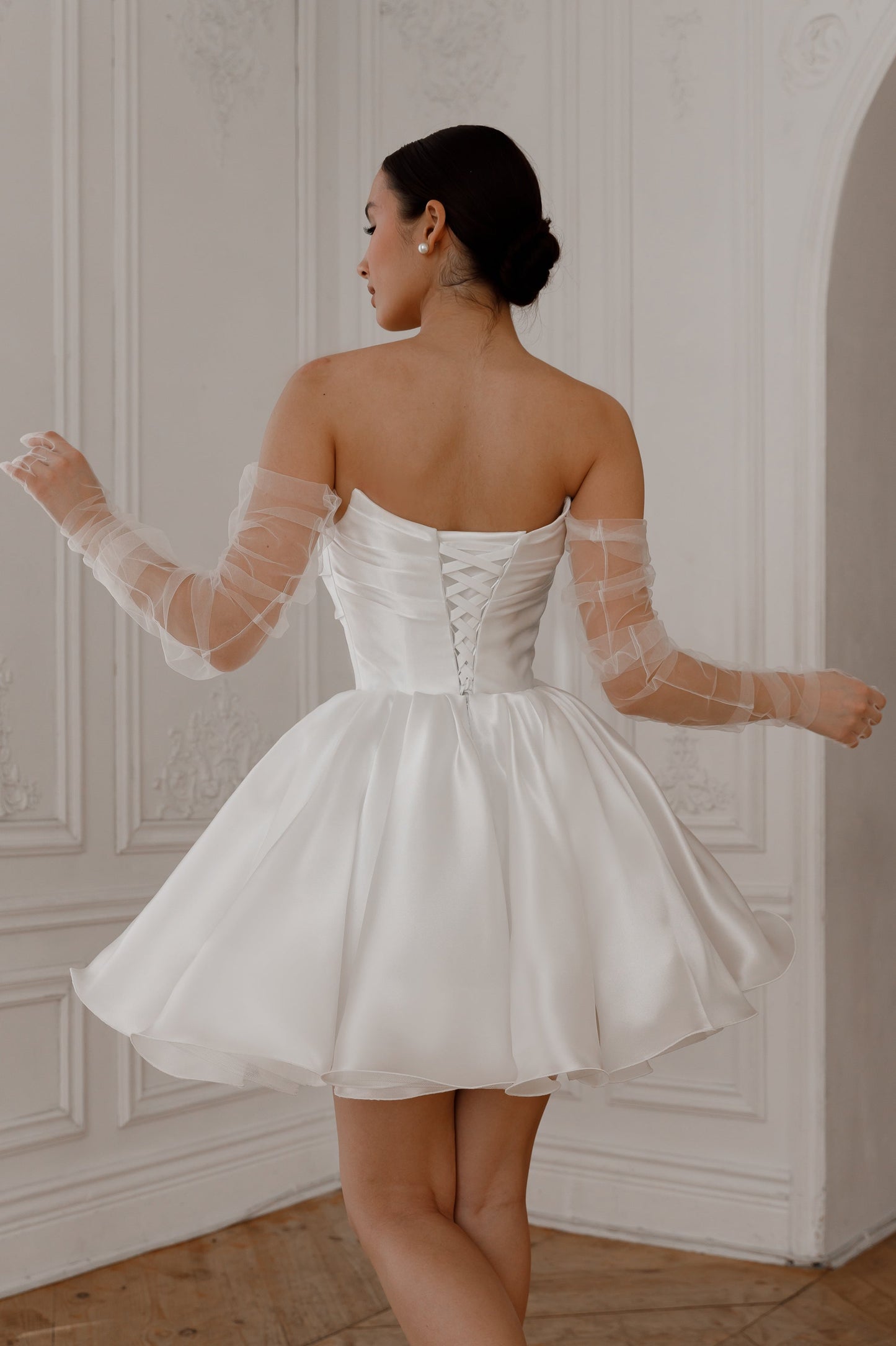molly Detachable Straps mini Dress in Light Ivory
