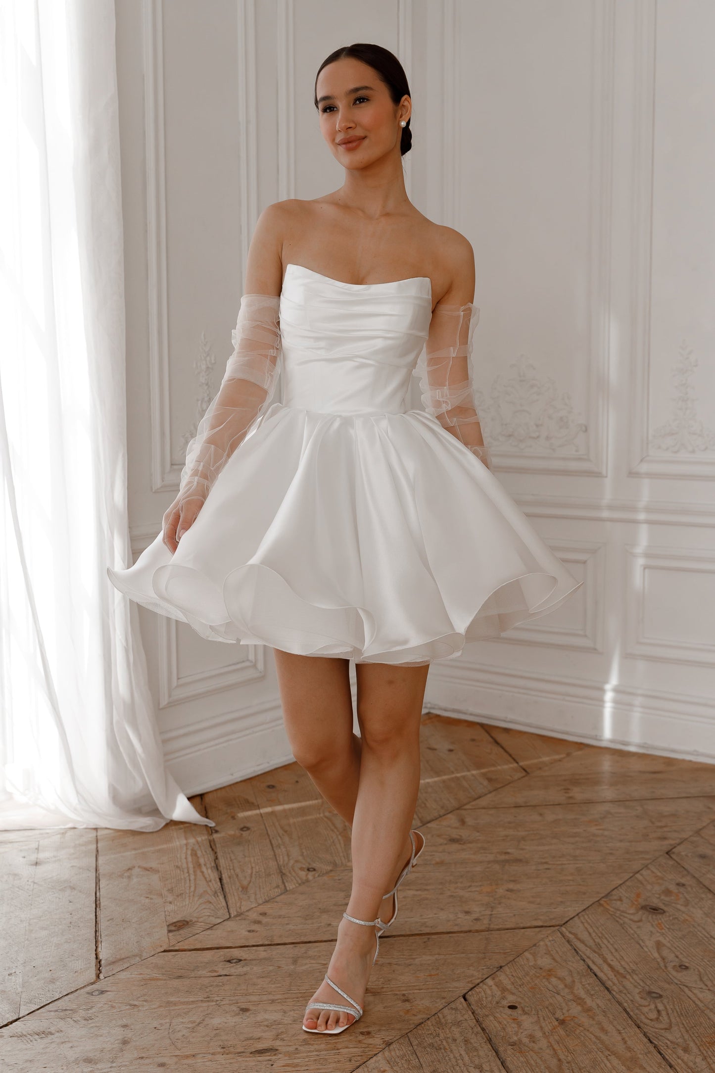 molly Detachable Straps mini Dress in Light Ivory