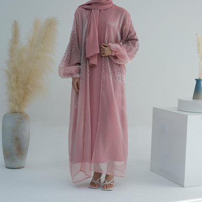 3 Pcs Set Cardigan+Inner Dress+Hijab