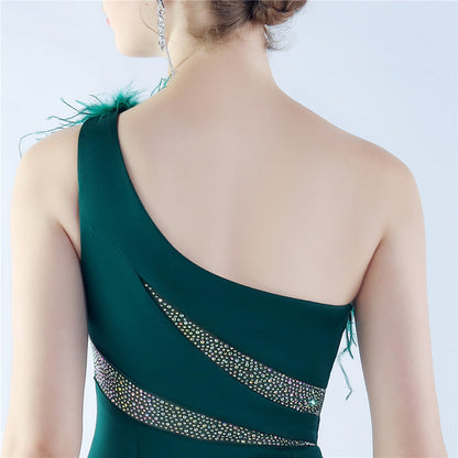 Fur Rhinestone Formal Dress