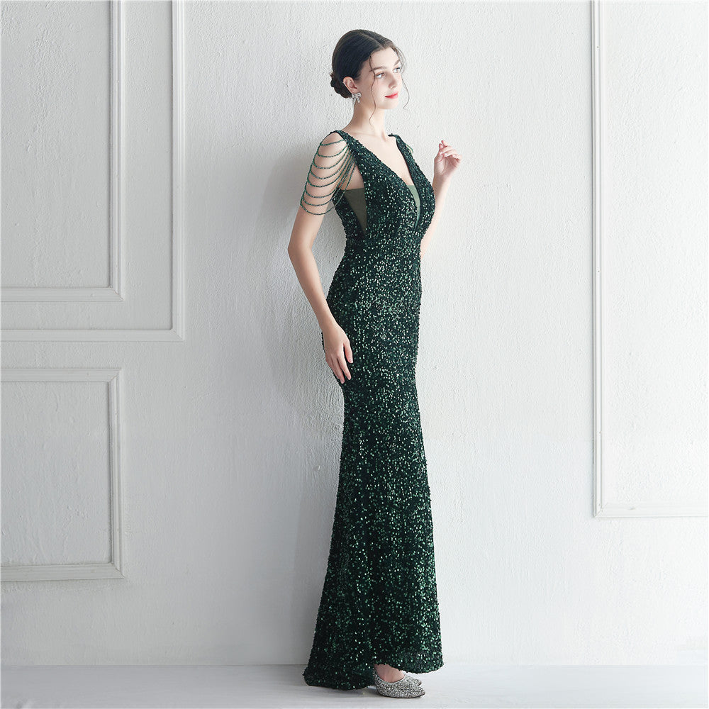 Backed Beaded Formal Dress