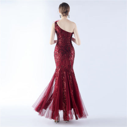 Mesh Sequined Formal Dress