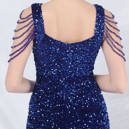 ベルベット裏地ビーズ付きフォーマルドレス