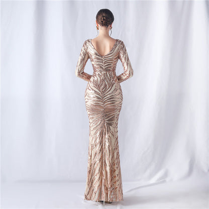 長袖ビーズフォーマルドレス