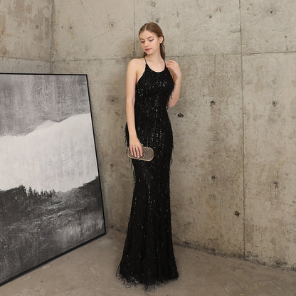 Silk Thread Fringe Beaded Formal Dresses