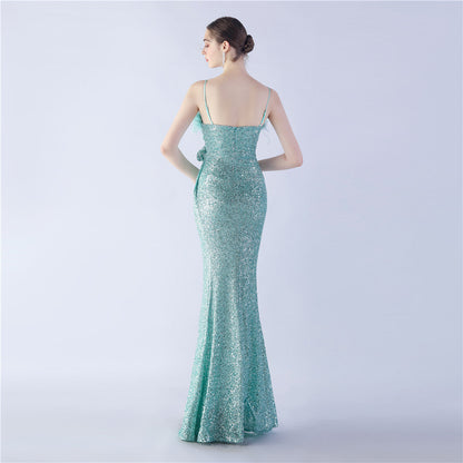 Fur Crafted Flower Formal Dress