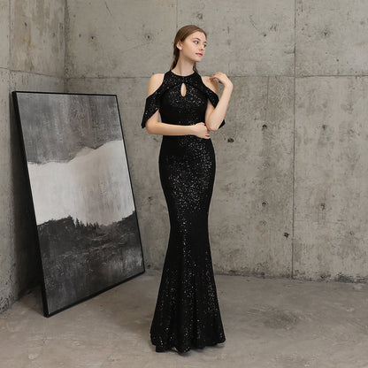 Short Sleeve Sequin Formal Dress