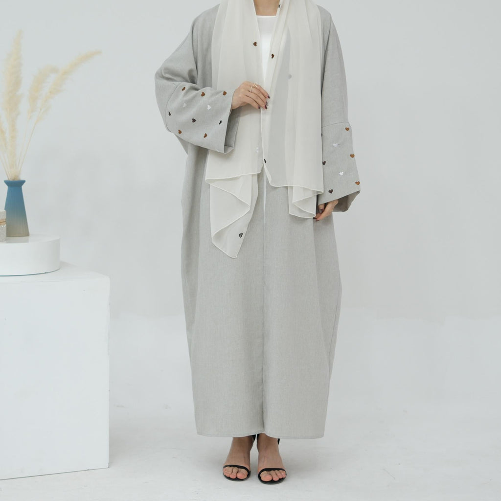 2pcs Set Heart Embroidered Cardigan Robe and Love Hijab