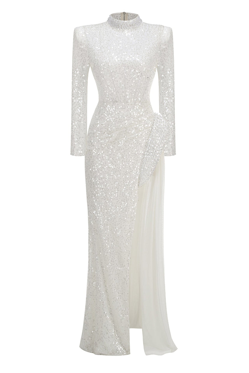 YVETTE PEARL EMBELLISHED SEQUIN MAXI DRESS IN WHITE