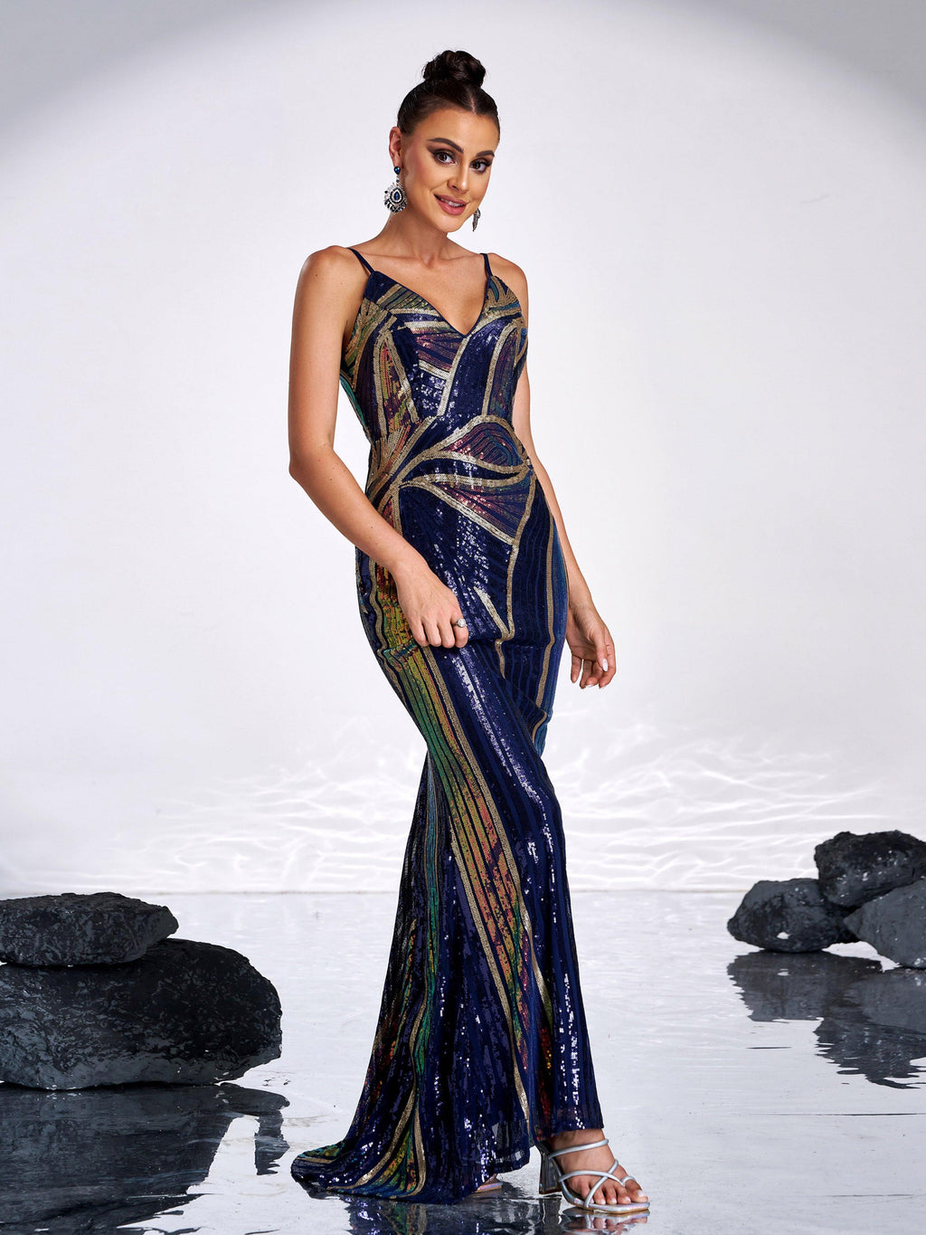 Sexy Spaghetti Sequin Prom Maxi Dress