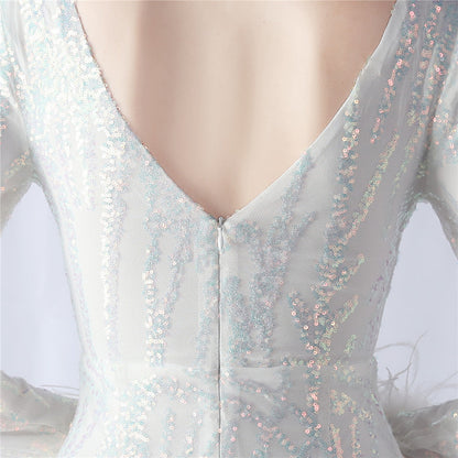 Ostrich Fur Mesh Beaded Formal Dresses