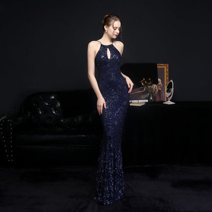 Long Neck Stapled Formal Dresses