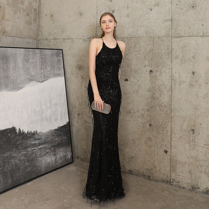 Silk Thread Fringe Beaded Formal Dresses