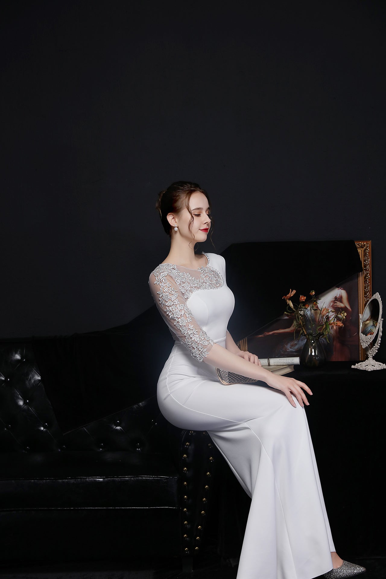 Lace Rhinestone Formal Dress