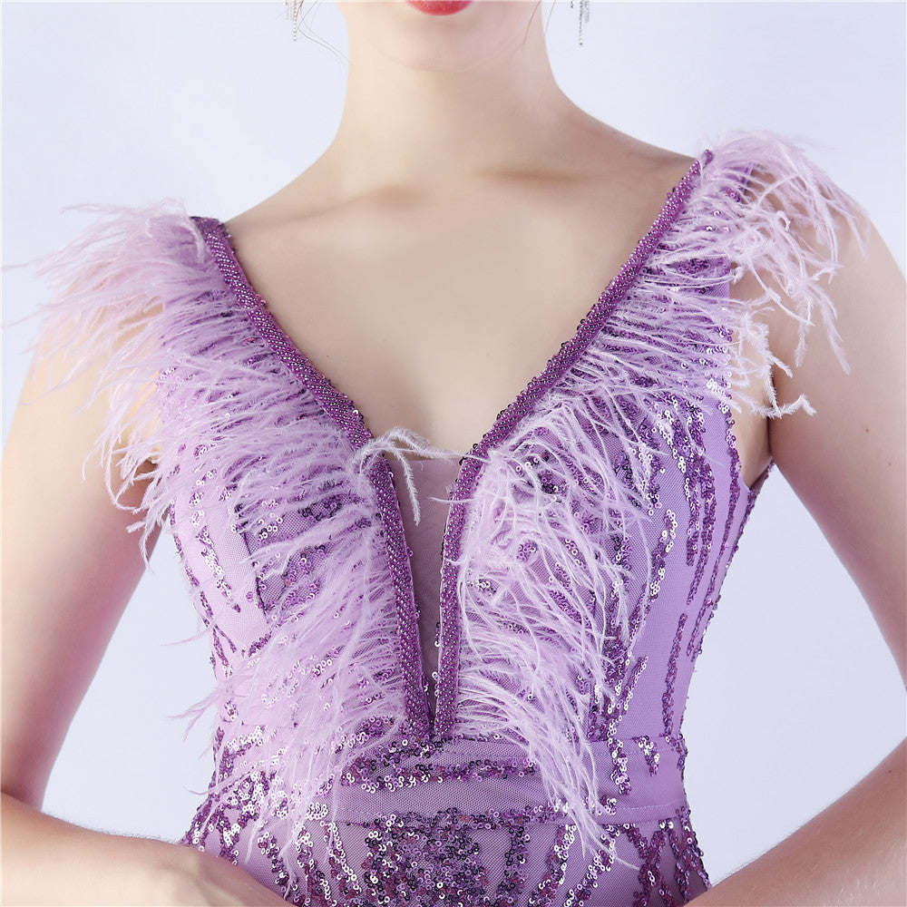 Camel Hair Side Split Formal Dress