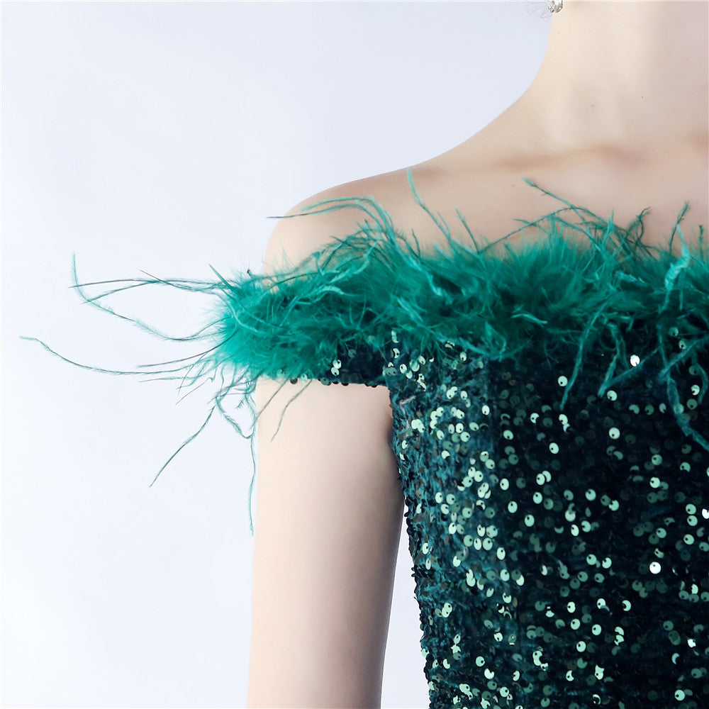 Fur One Shoulder Formal Dress