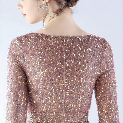 Ostrich Fur Long Sleeve Formal Dress