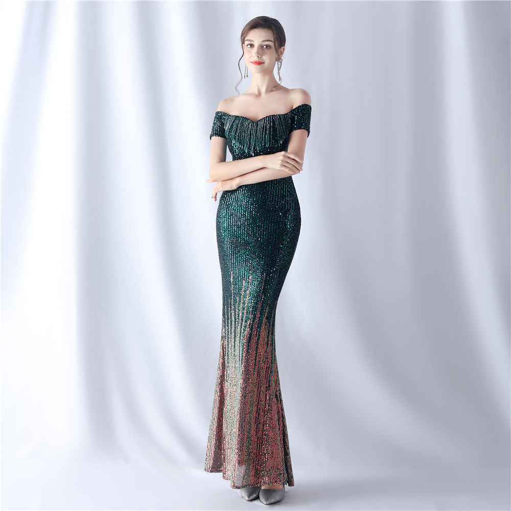 Gradient Beaded Formal Dress
