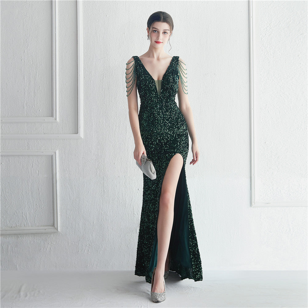 Backed Beaded Formal Dress