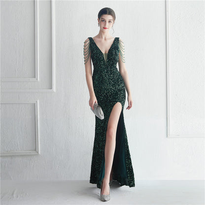 Backed Beaded Formal Dress