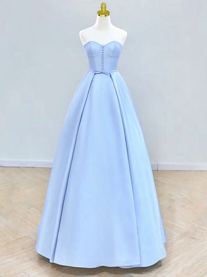 A-Line Sweetheart Neck Satin Blue Dress