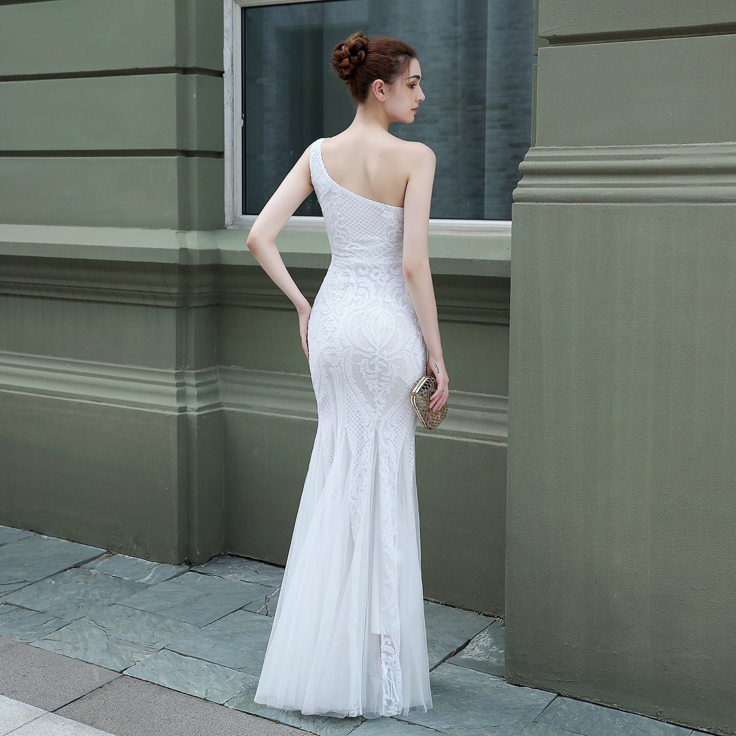 One Shoulder Beaded Formal Dress