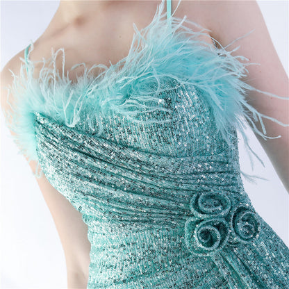 Fur Crafted Flower Formal Dress
