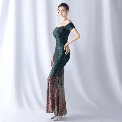 Gradient Beaded Formal Dress