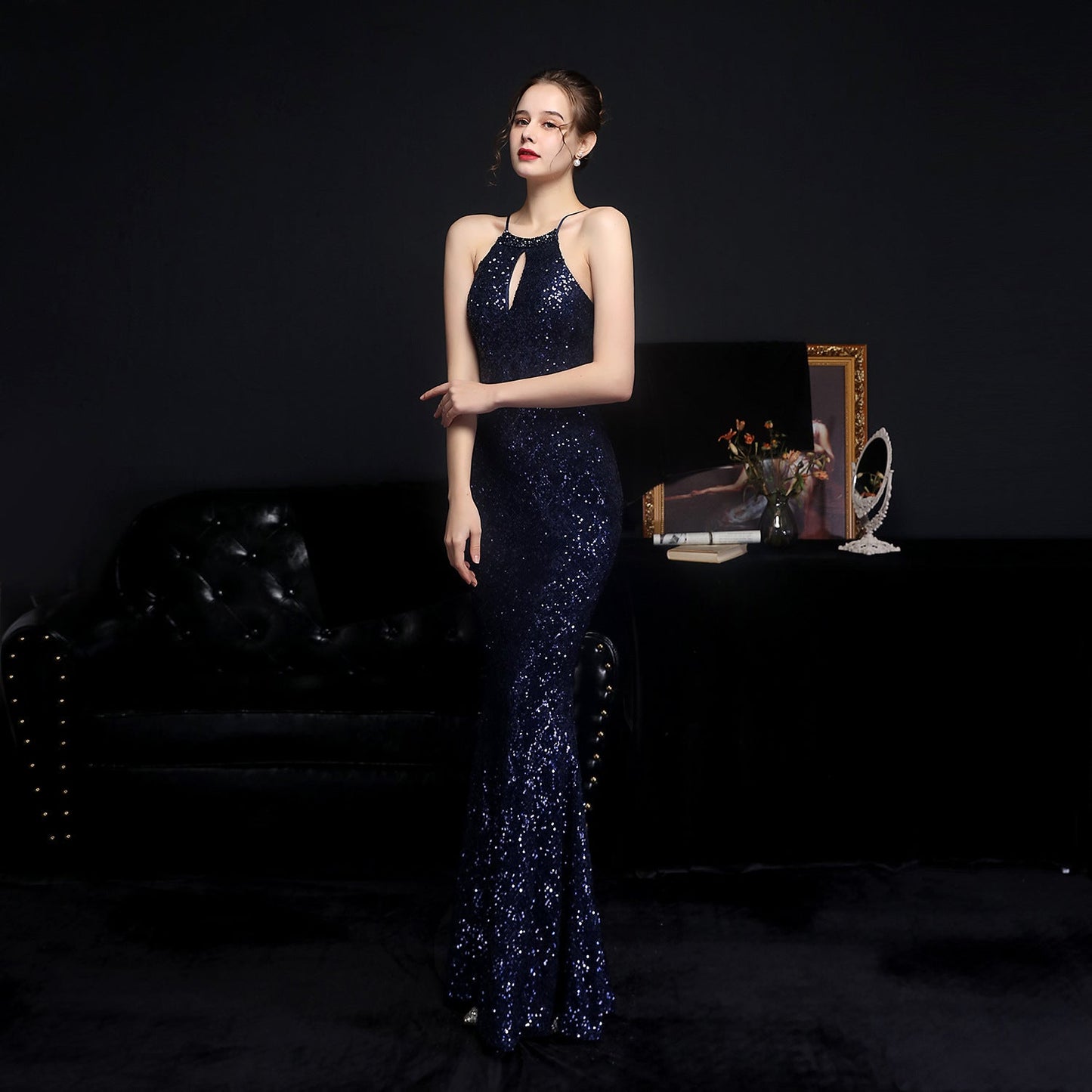 Long Neck Stapled Formal Dresses