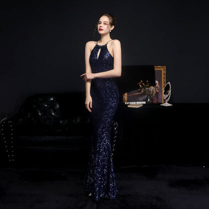Long Neck Stapled Formal Dresses