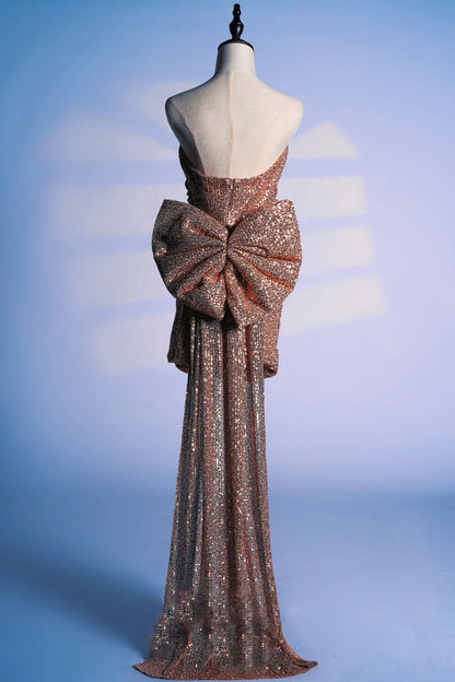 Bandage bow sequin mini dress in gold