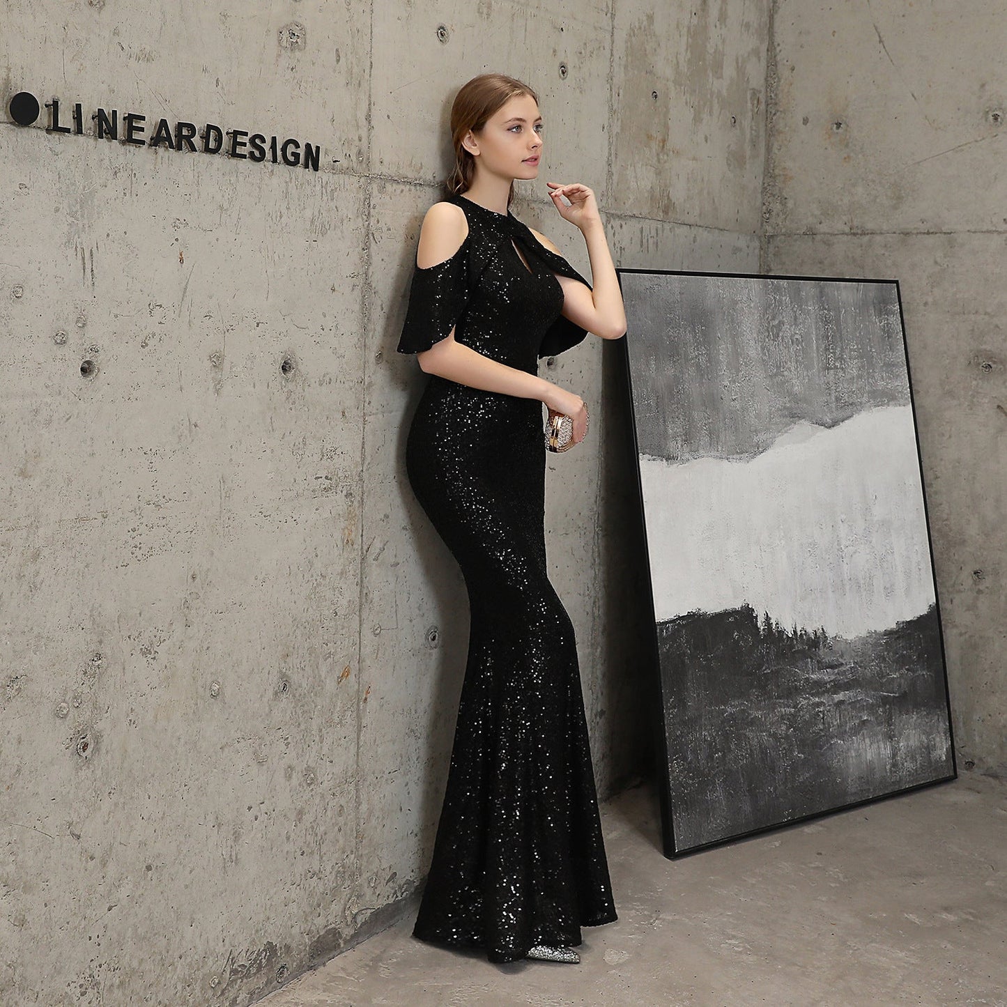 Short Sleeve Sequin Formal Dress