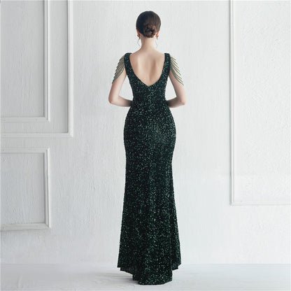 Backed Beaded Formal Dress