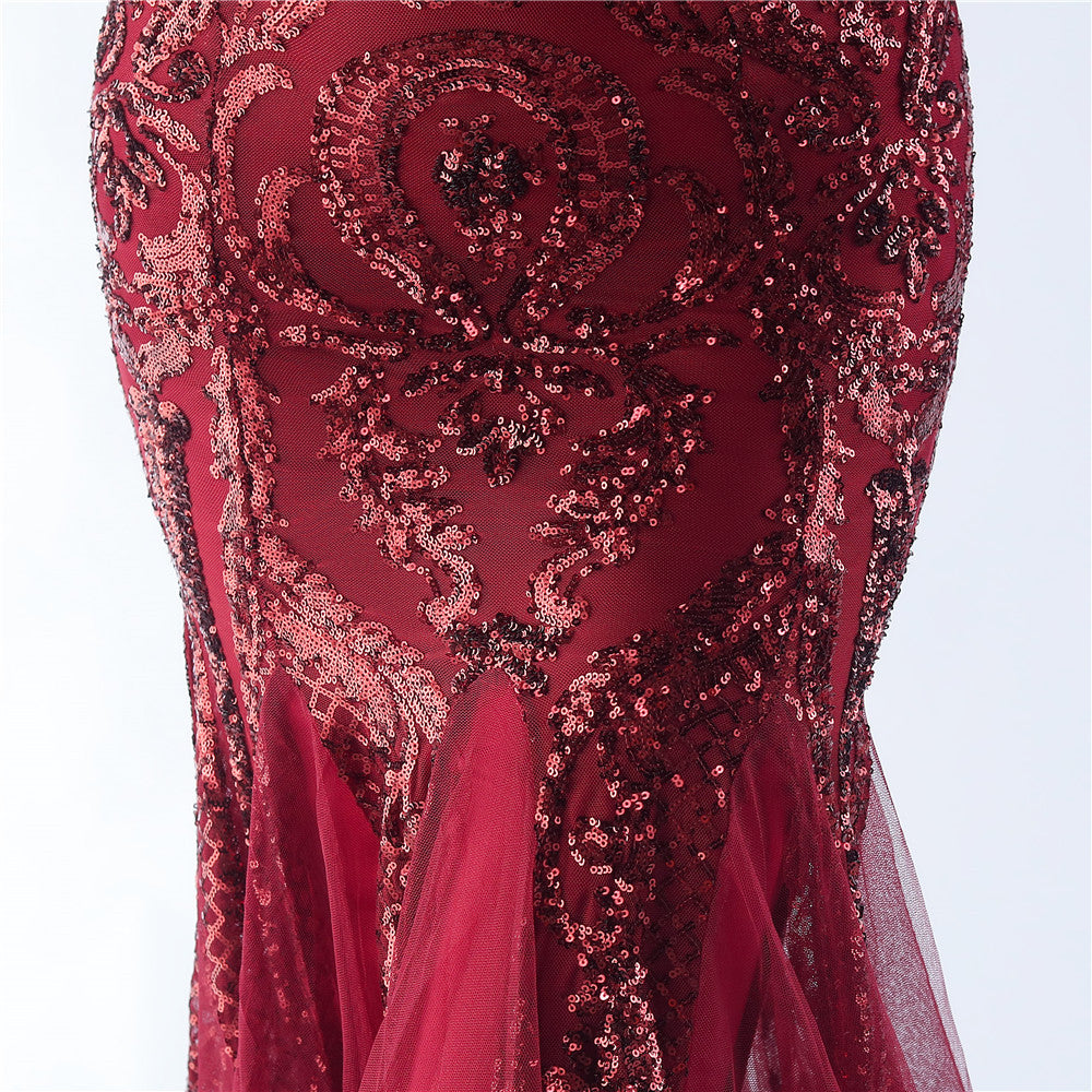 Mesh Sequined Formal Dress