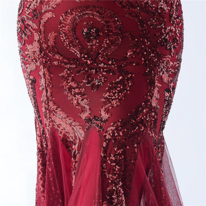 Mesh Sequined Formal Dress