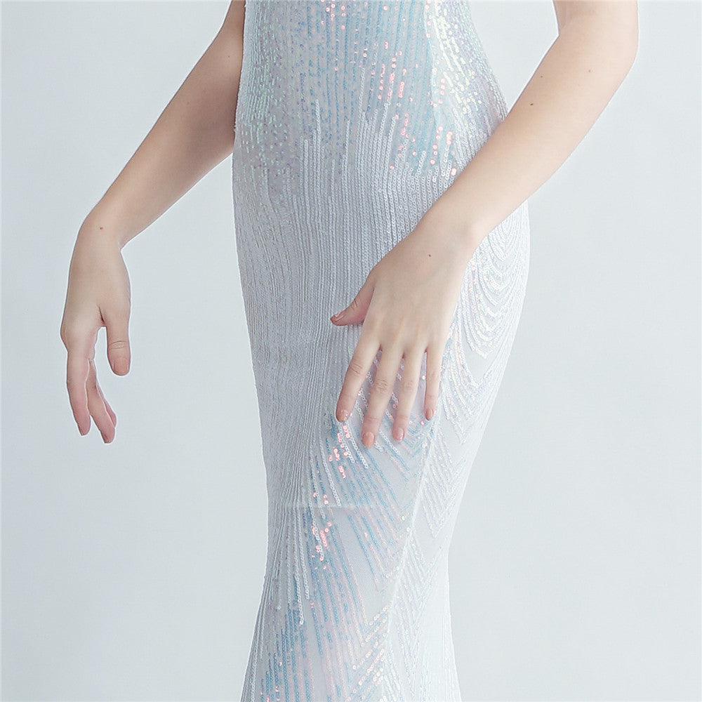 Ostrich Fur Halter Formal Dress