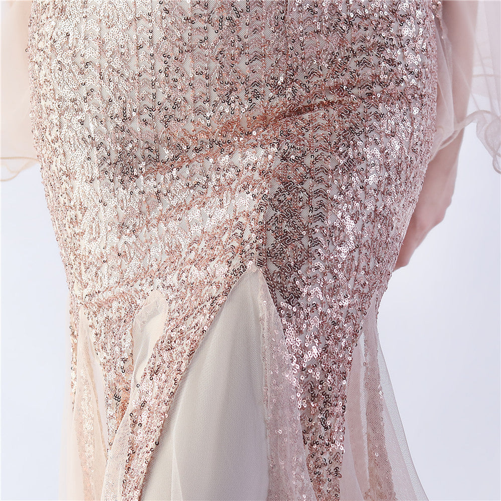 Trimmed Mesh Formal Gown