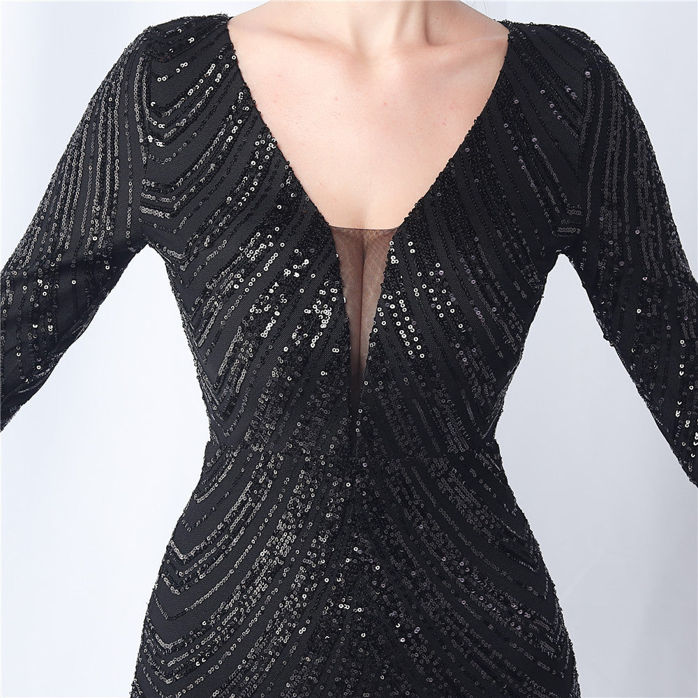 Ostrich Fur Long Sleeve Formal Dress
